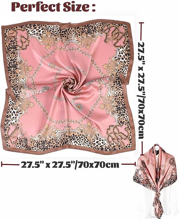 kcctoo 27.5" Mulberry Silk Feeling Head Scarf Women's Fashion Square Neck Satin Scarfs for Bag Hair Scarves Gift
