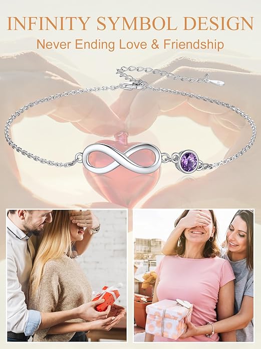 Custom4U Personalized Infinity Ankle Bracelets for Women 925 Sterling Silver Anklet Bracelet Endless Love Symbol Birthstone Charm Adjustable Foot Chain Jewelry Mothers Day Gifts for Mom Wife Women Her