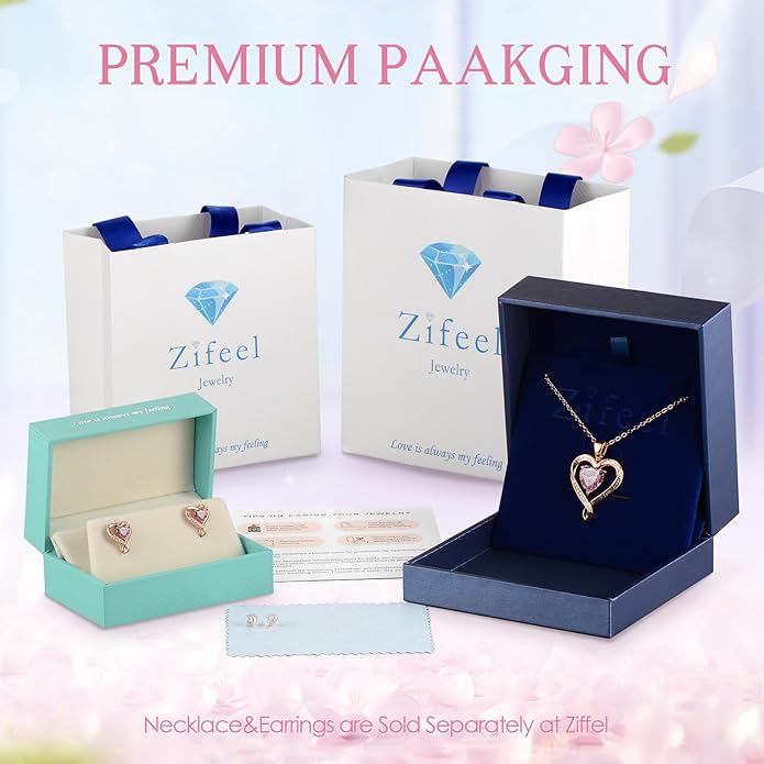 Earrings for Women, S925 Sterling Silver Rose Gold Birthstone Heart Studs Earring for Girlfriend Wife, Anniversary Birthday Christmas Valentines Mothers Day Gifts Jewelry for Women Wife Her Mom