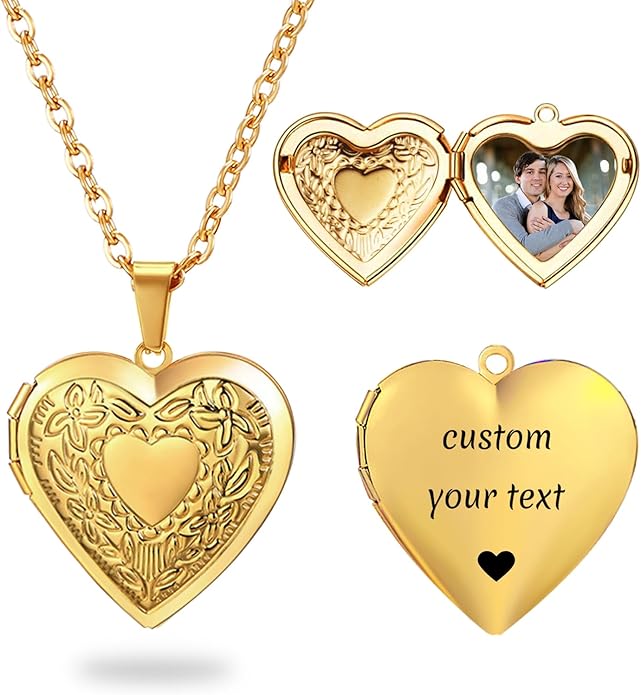 PHOCKSIN Personalized Locket Necklace for Women Photo Necklace with Customized Picture Birth Flower Birthstone New Years Gifts for Women