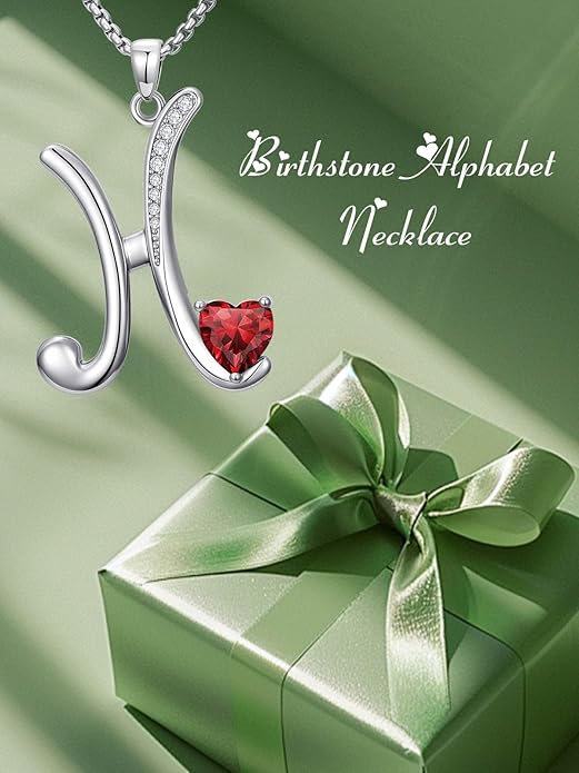 Christmas Gifts for Women Alphabet A to Z Initial Birthstone Pendant Necklaces for Women - 18k White Gold Plated Personalized Name Jewelry Valentine Mothers Day Birthday Gifts for Women Her Girlfriend