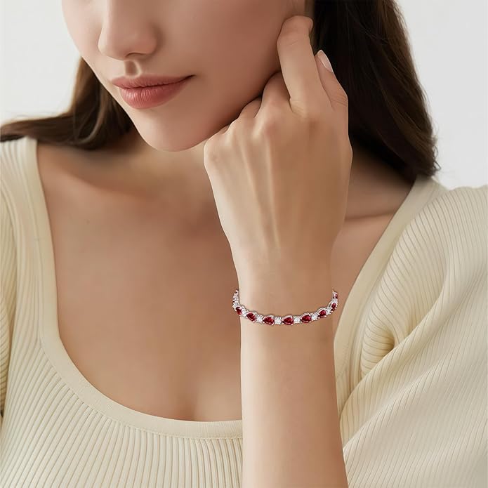 Birthstone Tennis Bracelet for Women 925 Sterling Silver Pear Shaped Gemstone Jewelry Gifts for Her