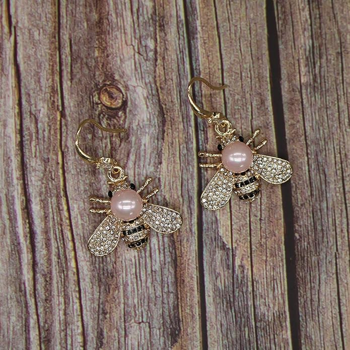 Honey Bee Brooches Crystal Insect Themed Bee Brooch Animal Fashion Shell Pearl Brooch Pin Gold Tone