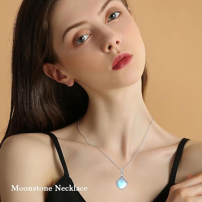 Teardrop Necklace 925 Sterling Silver Vintage Natural Gemstone Pendant Jewelry Birthday Christmas Gifts for Women Mom