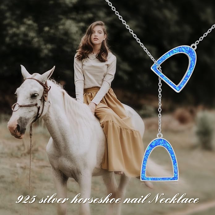 YFN Sterling Silver Double Horse Strirrup Lariat Necklace Gift For Women