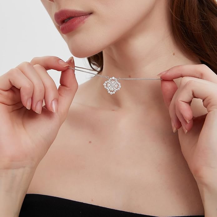 G&GEMSJEW Heart Necklaces for Women, 1-2 Carats Moissanite, 18K White Gold-Plated 925 Sterling Silver Round Brilliant Cut Moissanite Imitation Diamond Necklaces, Jewelry Gifts for Christmas Valentine's Day,Anniversary Present for Wife Women