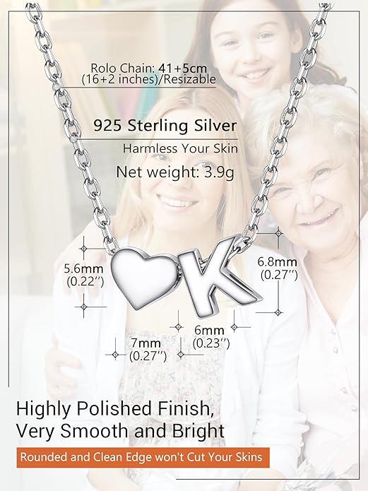 PROSILVER Initial Heart Necklace for Women, 925 Sterling Silver Tiny Heart Letter Necklace Siver, Gold Necklace, Come with Box