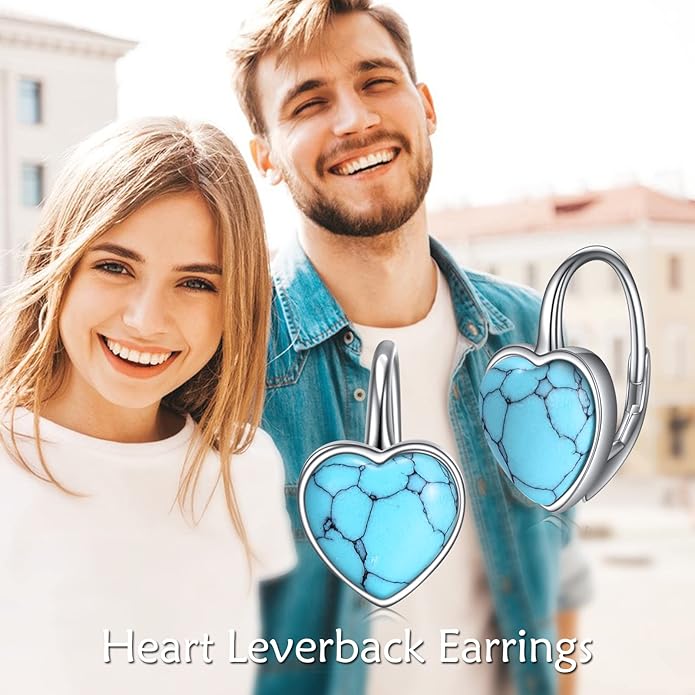 WINNICACA Leverback Earrings for Wonen 925 Sterling Silver Tree of Life Earrings Dangle Drop Turquoise Moonstone Moss Agate Heart Jewelry Gifts for Women Anniversary Birthday Christmas