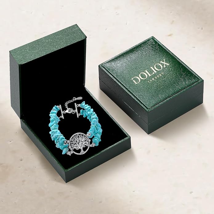 Boho Genuine Turquoise Bracelet for Women Western 925 Sterling Silver Gemstone Tree of Life Dream Catcher Sunflower Bracelets Jewelry for Her