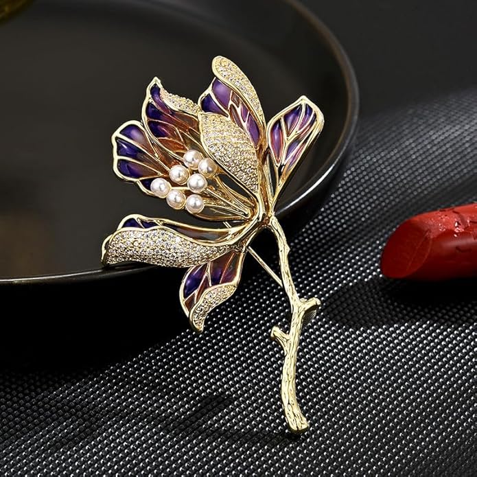 Flower Brooch Pin - Rhinestone Flower Pin 18k Gold Plated - Thanksgiving Day, Birthday, Wedding Gifts for Mom, Wife