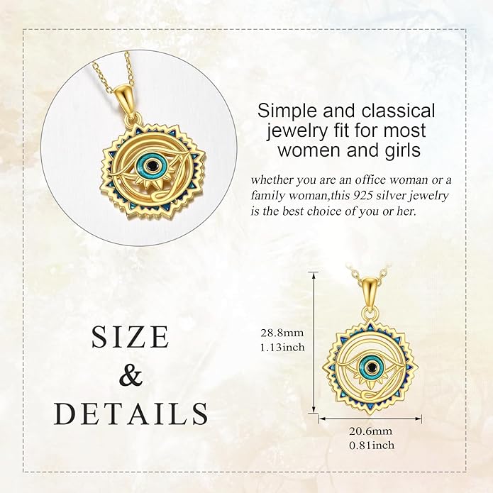 Evil Eye Necklace 925 Sterling Silver Evil Eye Pendant Necklace Greek Protection Jewelry Gifts Lucky Necklace for Women Men