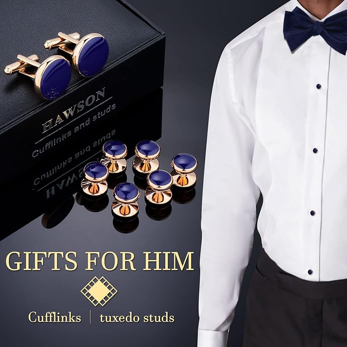 HAWSON Men’s Cufflinks and Tuxedo Studs Set with Gift Box; Men’s Jewelry or Accessories Suitable for Black Suit White Shirts Vest and Red Bow tie on Wedding or Anniversary and Birthday