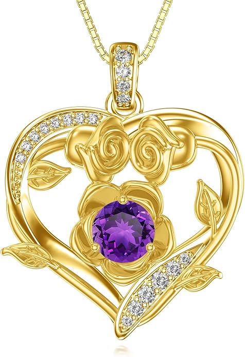 Midari 18K Gold Heart Birthstone Necklace for Women Rose Pendant Birthday Jewelry Gifts for Wife Her Daughter Mom