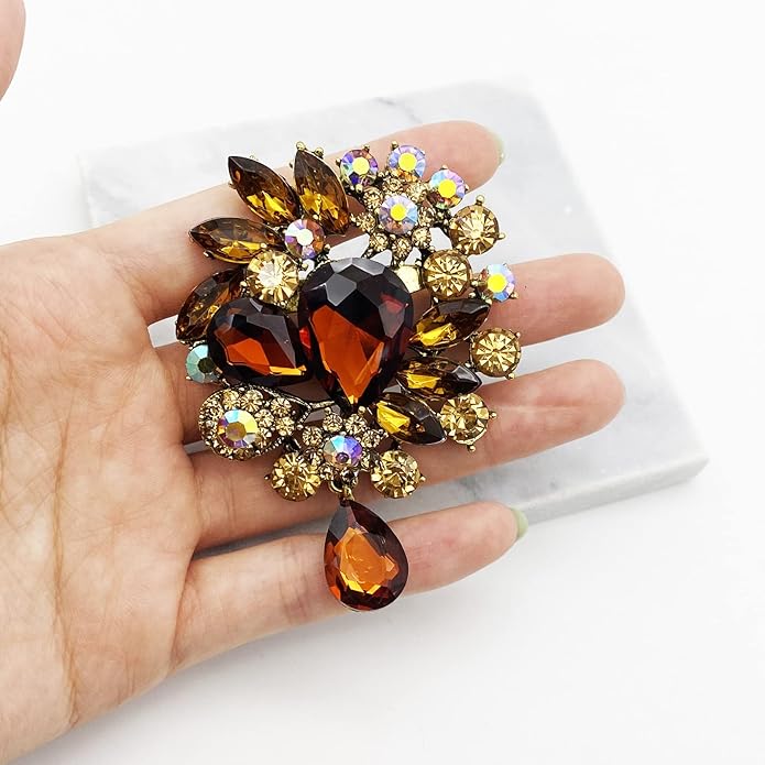 LAXPICOL Vintage Wedding Bridal Big Blue Crystal Rhinestone Tear drop Brooch Pin for Women