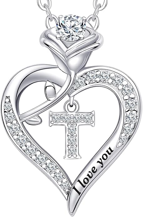 DWWGE Rose Heart Pendant Necklace Gifts for Wife, Engraved 'I love you' Gift for Wife Girlfriend, Anniversary Birthday Eternity Jewelry Present for Women, Moissanite Necklace Gift for Her