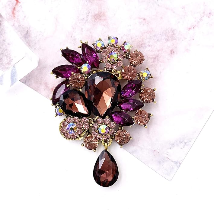 LAXPICOL Vintage Wedding Bridal Big Blue Crystal Rhinestone Tear drop Brooch Pin for Women