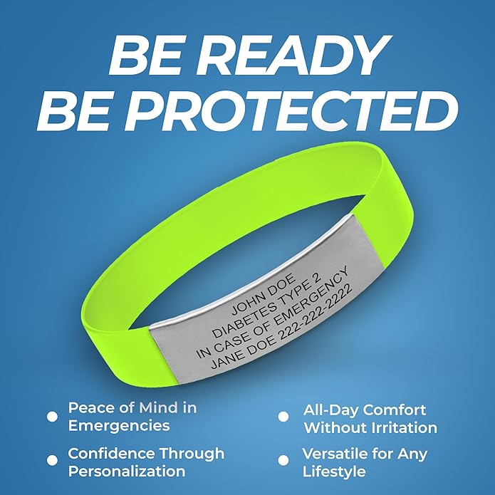 Personalized Medical Alert Bracelet for Men & Women – Custom Engraved Waterproof Silicone Wristband with Stainless Steel ID Plate – Medical ID Bracelet for Allergies, Conditions, ICE Info & Emergency Card