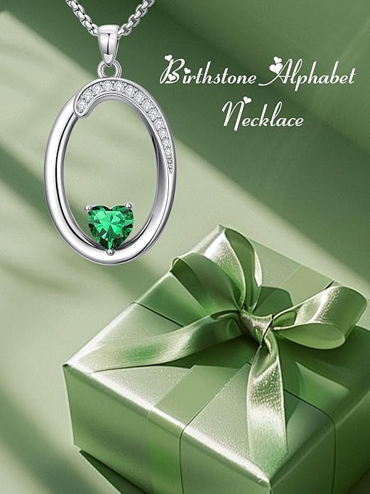 Christmas Gifts for Women Alphabet A to Z Initial Birthstone Pendant Necklaces for Women - 18k White Gold Plated Personalized Name Jewelry Valentine Mothers Day Birthday Gifts for Women Her Girlfriend