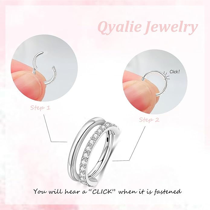 2 PCS Small Cartilage Double-Hoop Helix Conch Piercing Earrings With Cubic Zirconia For Women Trendy 14K Gold Plated Titanium Surgical Stainless Steel Sets Jewelry