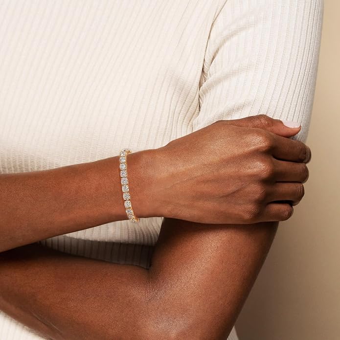 FANCIME Moissanite Tennis Bracelet 4.7-19 Carats 18K Gold Plated 925 Sterling Silver Tennis Bracelet 3mm/4mm/5mm D Color VVS1 Round Cut Moissanite Bracelet for Women Men