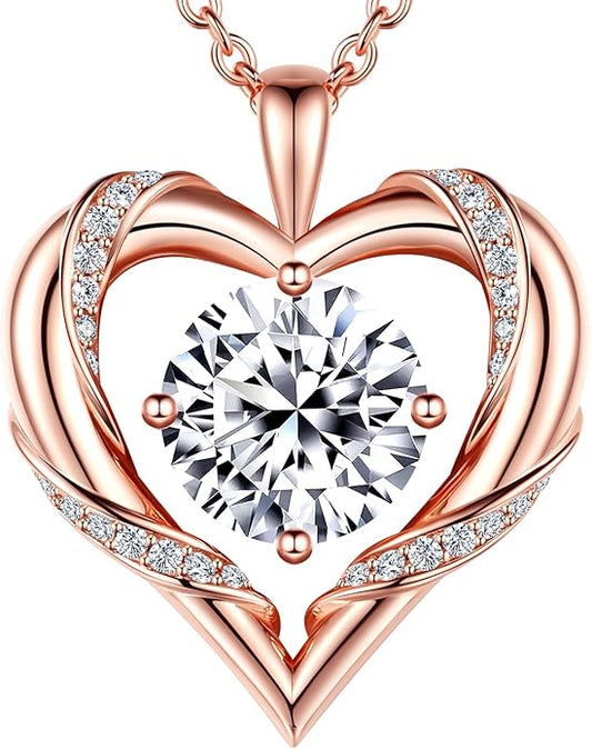 Beam & Bask 2-3 Ct Moissanite Heart Necklaces for Women, 18K Gold Plated Romantic Pendant for Anniversary Birthday, 925 Sterling Silver Jewelry for Wife Girlfriend Mom Her