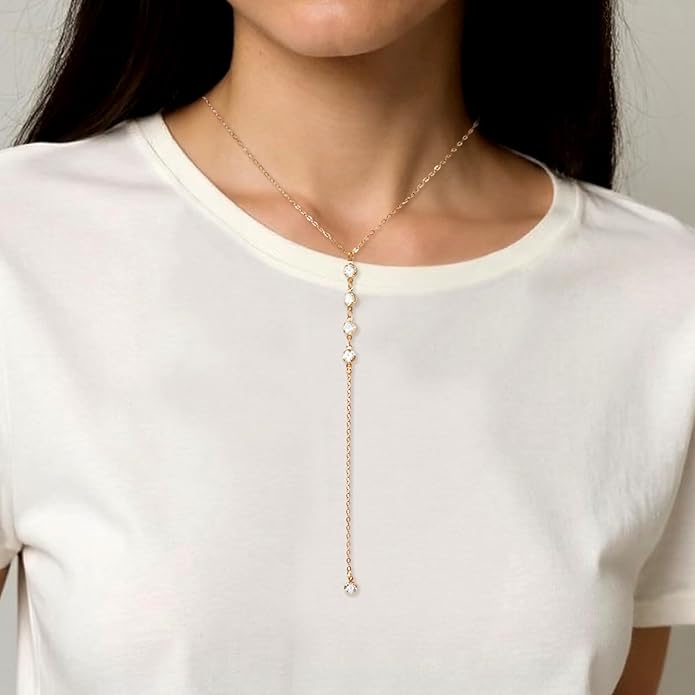 Irregular Y2k Long Y-shaped Necklace with Zircon Inlaid Sparkling Brick Tassel Pendant Double-Layer Chain High-end Fashion Accessory Women's