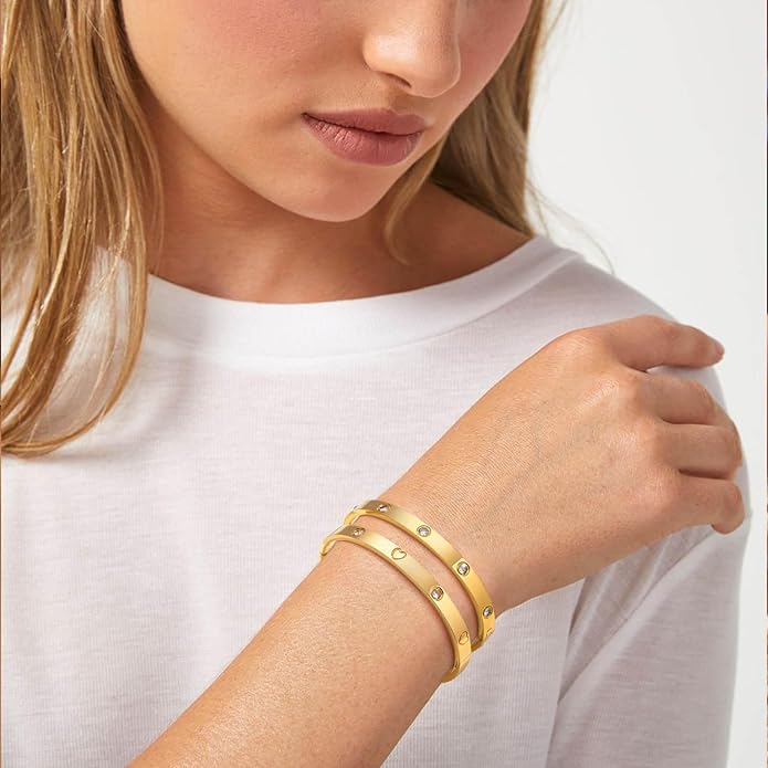MPRAINBOW Gold Bracelets for Women, 2Pcs 18K Gold Plated Cubic Zirconia Bangle Crystal Friendship Bracelet Jewelry,Wedding Party Christmas Birthday Gifts for Her Girlfriend Sister Daughter