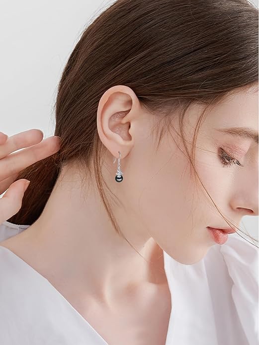 Tahitian Black Pearl Earring 18K White Gold Plated Sterling Silver Dangle Drop Earrings Black Pearl Jewelry Gifts for Women Mom