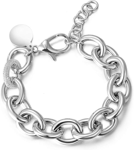 CIUNOFOR Multiple Selection Link Bracelet Designer Brand Inspired Antique Women Jewelry Cable WireVintage Valentine's Day Wide Cuban Curb Link Bracelet Stainless Steel Adjustable Chain for Men and Unisex adults.