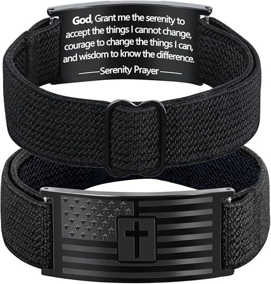 LDOWWGL Valentines Day Gifts - Mens Bracelet - American Flag Christian Cross Bracelet for Boys - Adjustable Black Elastic Stretch Strap with Bible Verse - Gift for Son Grandson