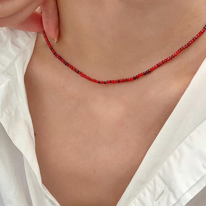 JSJOY Tiny Crystal Beaded Choker Necklaces for Women Colorful Beaded Necklace Dainty Choker Necklaces Simple Boho Jewelry Gifts for Teens Handmade Bead Necklaces Gifts