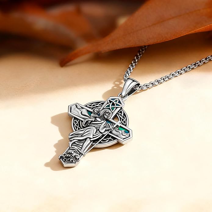 Midir&Etain Cross Necklace 925 Sterling Silver Celtic Christian Pendant Religious Protection Jewelry for Women Men