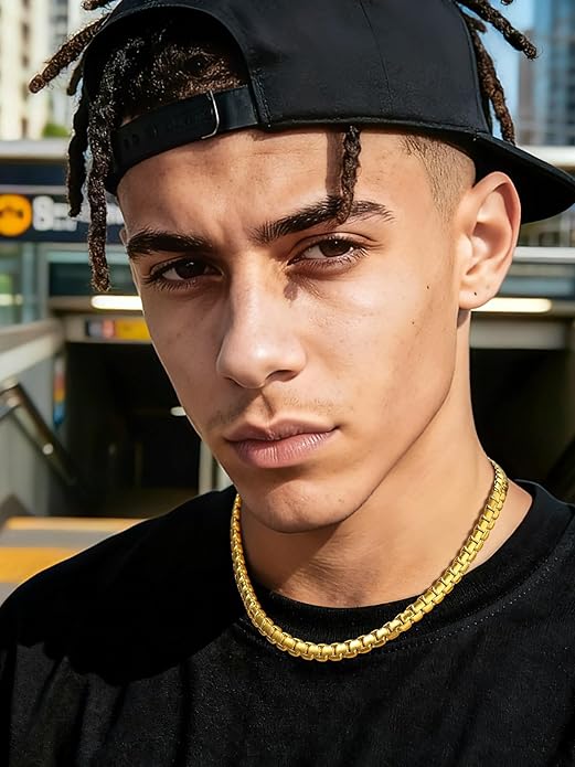 Bestyle 18K Gold Plated/Silver/Black Chain for Men, Hypoallergenic 2/4/6/8mm Stainless Steel Flat Link Chain Necklace for Men & Women Hip Hop Jewelry, 14-30"