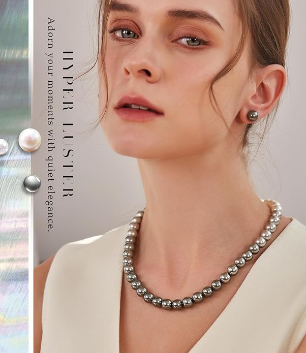 Raneecoco HYPER LUSTER Sterling Silver Round Simulated Pearl Necklace for Women | Dainty Choker or Long Pearl Necklace | Gift Ready for Wedding