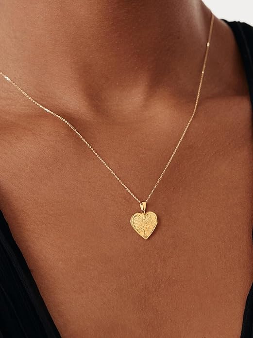 U7 Women Locket Necklace Platinum 14K Gold Photo Lockets that Hold Picture,Chain 20 Inch Personalized Gift Custom Love Heart Image Necklaces