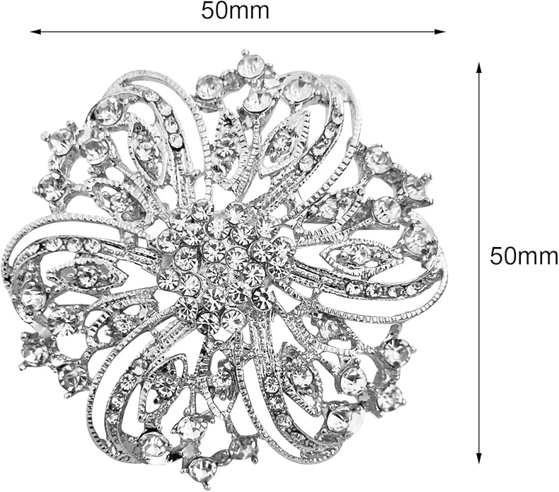 Crystal Rhinestone Brooch for Women Silver Brooch Pins for Women Clear Rhinestone Jewelry Pins for DIY Bridal Wedding Bouquet