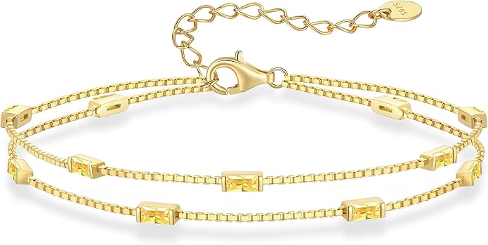 LOUISA SECRET Birthstone Bracelets for Women, 925 Sterling Silver Dainty Simple Women Charm Link Bracelet, Birthday Anniversary Jewelry Gifts for Women Wife Mom Her