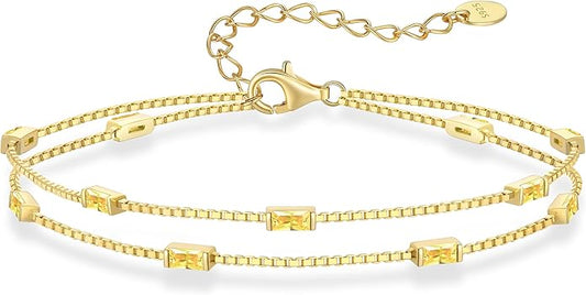 LOUISA SECRET Birthstone Bracelets for Women, 925 Sterling Silver Dainty Simple Women Charm Link Bracelet, Birthday Anniversary Jewelry Gifts for Women Wife Mom Her