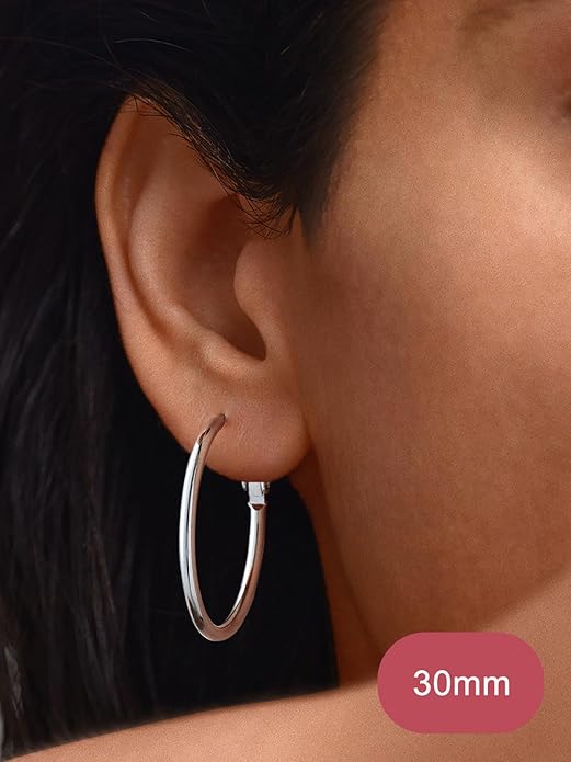 FOCALOOK 14K Gold Plated Lightweight Large Hoops| 2mm Thin Hoop Earrings for Women 30/40/50/70/100mm
