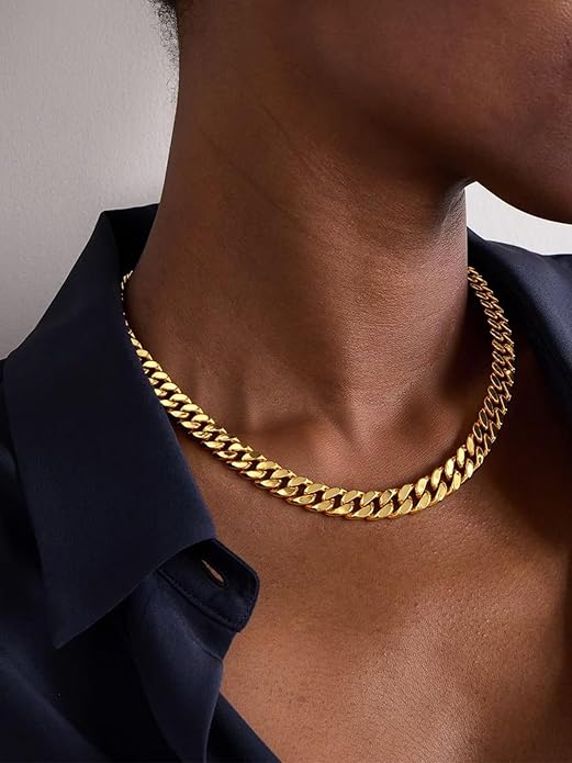 ChainsPro Chunky Cuban Link Chain Necklace for Women,Stainless Steel Silver/Gold Plated Thick Choker, 5/12/14mm Width,18" and 20" Punk Hip Hop Trendy Jewelry Gifts