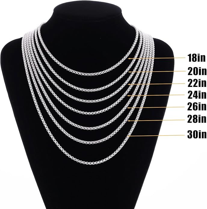 Fiusem Box Chain for Men, Silver Tone/14K Gold Plated/Black Stainless Steel Necklace for Men and Women, Width 2/2.5/3/4/5mm, Length 18-28 Inches