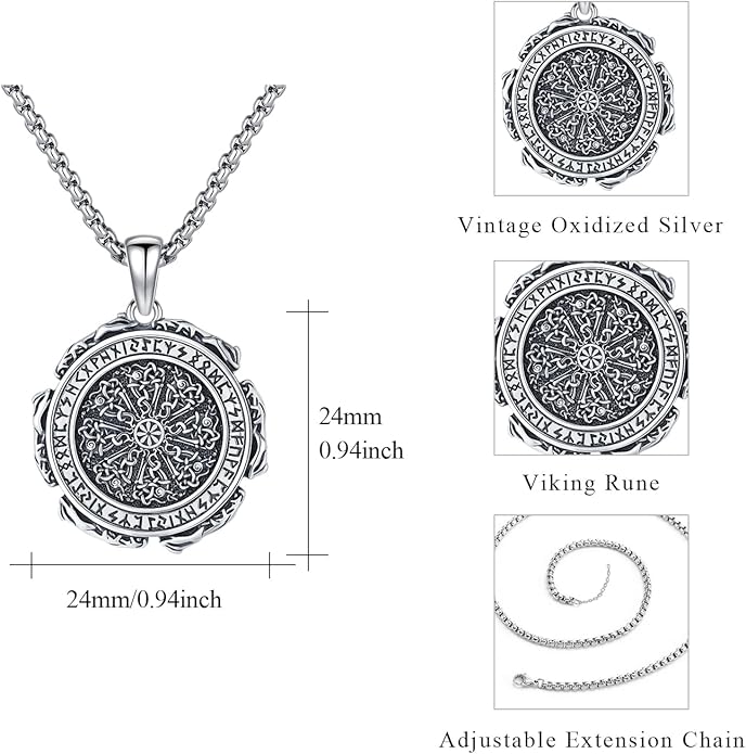 YueYuan Viking Necklace for Men 925 Sterling Silver Rune Amulet Pendant Nordic Necklace Viking Jewelry Gift for Father Husband Son