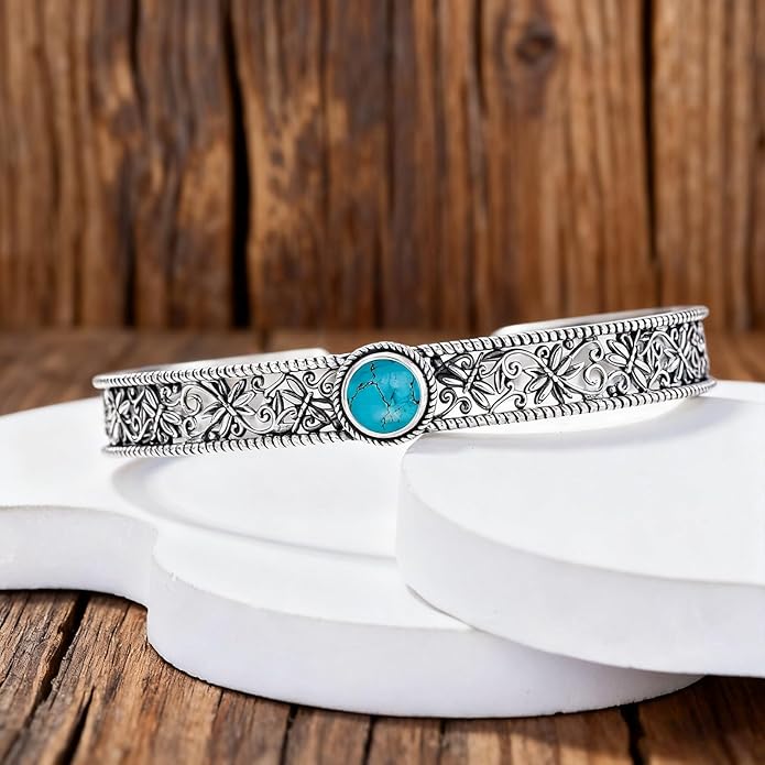 Vintage Dragonfly Filigree Cuff Bracelet, 925 Sterling Silver Adjustable Natural Gemstone Bangle, Boho Insect Jewelry Gift for Women