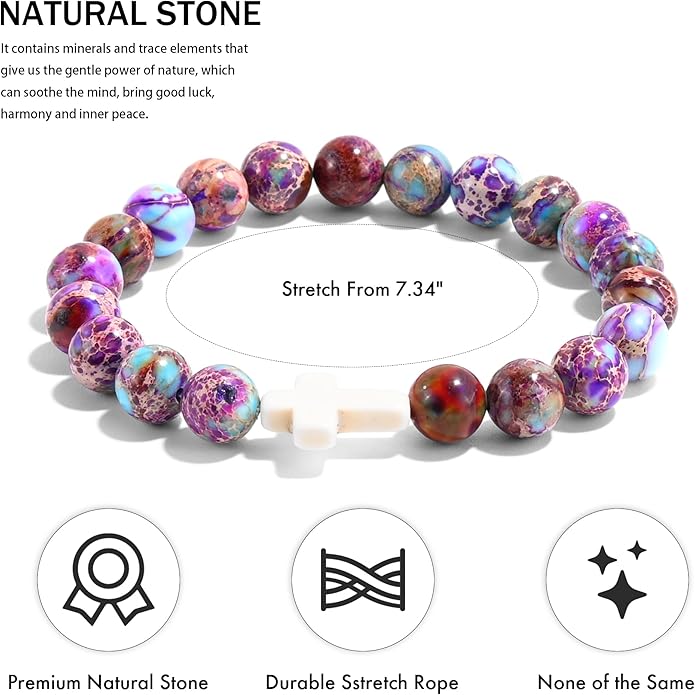 VIBILIA Cross Beaded Bracelets for Women, Inspirational Natural Heart Religious Bracelets for Women, Birthday Christian Gifts for Women on Thanksgiving Christmas Gifts