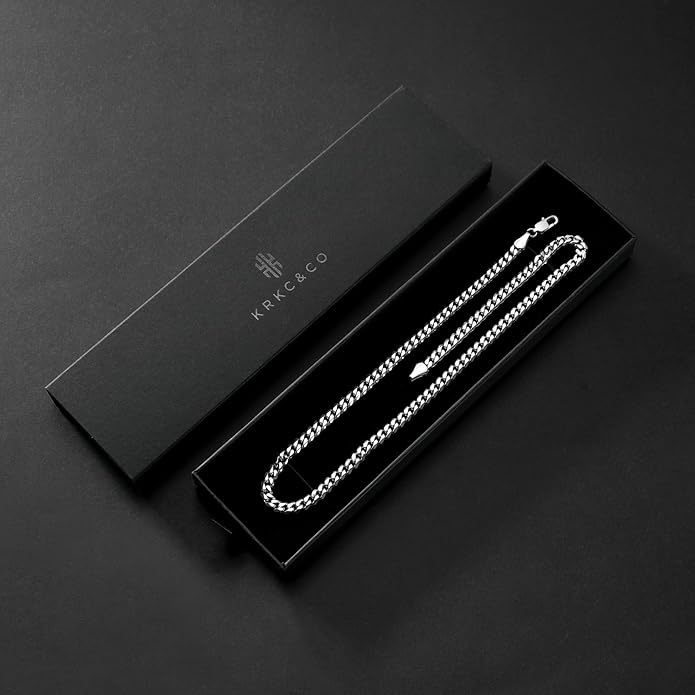 KRKC&CO Silver Cuban Link Chain for Men, Gift for Him Husband Dad, 925 Sterling / 24K Gold Plated and 316l Stainless Steel Base, 3/5mm Miami Necklace Jewelrys, Cadena de Plata