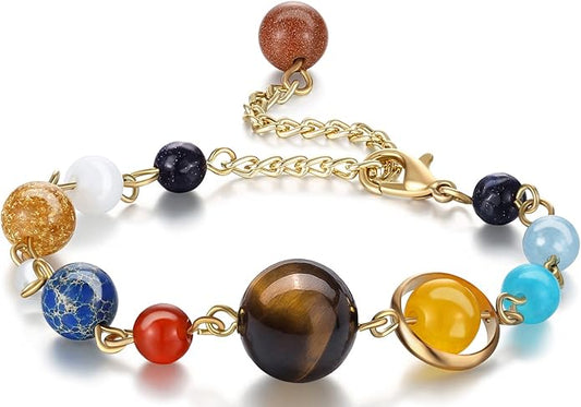Fesciory Women Solar System Bracelet Universe Galaxy The Eight Planets Guardian Star Natural Stone Beads Bracelet Bangle Gifts