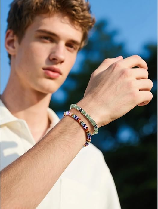 VIBILIA Healing Crystal Bracelets Beaded Bracelets for Men Women Natural Stone Adjustable Bracelets Unique Gifts for Father Son Grandfather Brother Friend