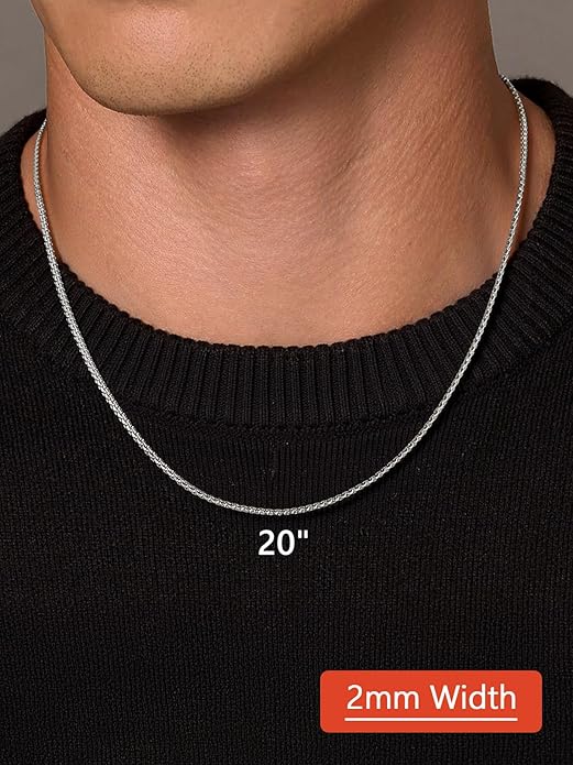 FaithHeart Mens Black/Silver/Gold Stainless Steel Flat Box Link Chain Necklace, Stylish 2/4/6/8mm Width Box Chains Necklaces for Men Non Tarnish Hip Hop Chain Jewelry Gifts,14"-30" Length