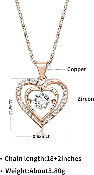 Heart Pendant Necklaces for Women 14K Rose Gold Plated with Birthstone Zirconia,Christmas Birthday Anniversary Jewelry Gift for Women Wife Her 18+2 inch