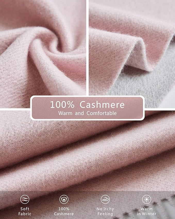 EURKEA 100% Cashmere 2025 Winter Scarf for Women Fringed Edges Warm & Soft Lightweight Solid/Plaid/Two-Tone Free Size